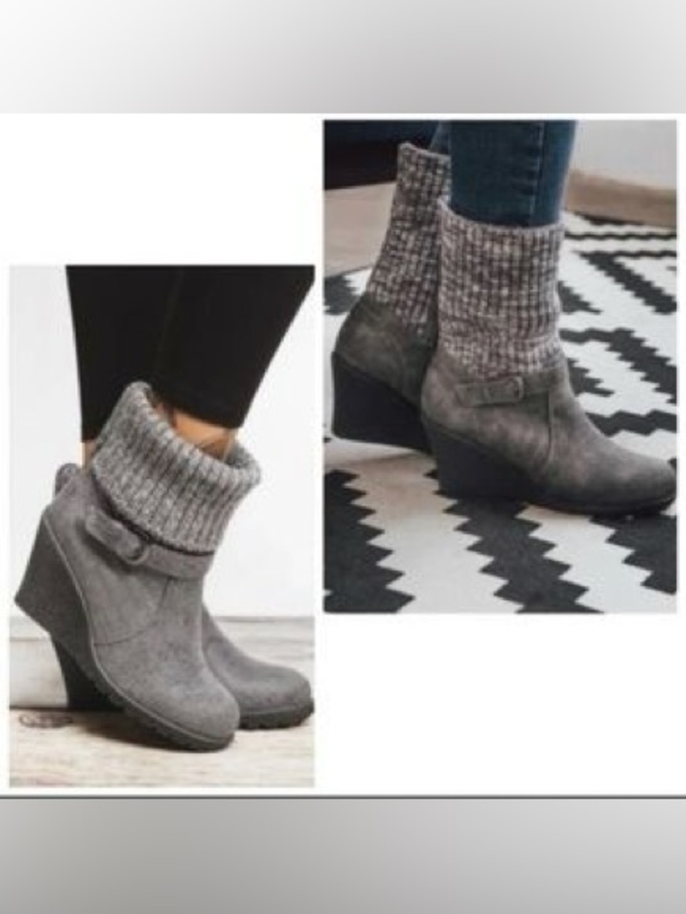 Muk luks women’s tan brown sweater foldover wedge ankle bootie